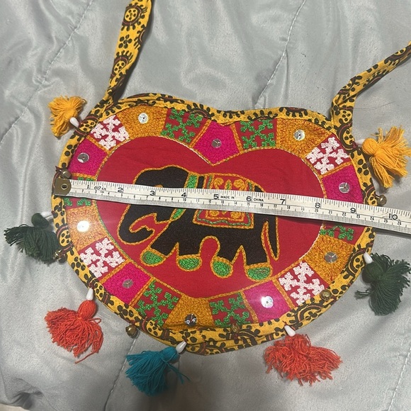Eclectic Elephant Crossbody Sling bag colorful embroidered tassels bells unique - Picture 4 of 10